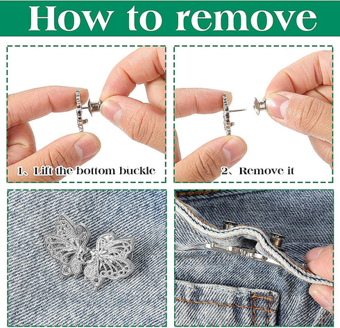 4 Sets Butterfly Pant Waist Tightener, Adjustable Waist Buckle Set Detachable Button Tightener Button Adjuster Buttons Pins for Pants Jeans Skirts...