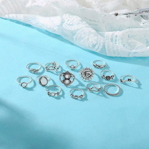 Edary Vintage Ring Set Carved Knuckle Rings Crystal Gemstone Stackable Rings Finger Mid Ring Set for Women...