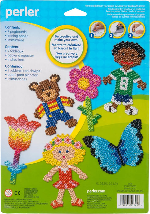 Perler 22645 Fuse Bead Pegboards 7-Pack-Boy/Girl/Bear/Monkey/Butterfly/2 Flowers...