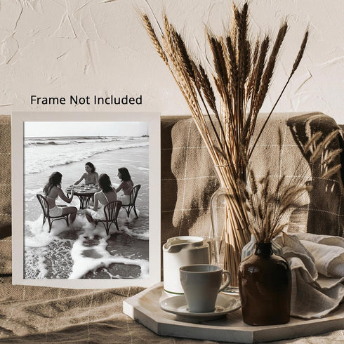 Posterizer 1 pcs-black and white photograph-women relaxing on the beach scene 4-Photography Art-Retro Art-Decor for Home & Office- unframed wall a...