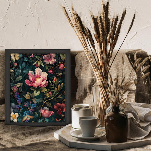 Posterizer 1 pcs-pink and blue flowers with dark background-Floral & Botanical Art-Abstract & Modern Art-Decor for Home & Office- UNFRAMED Wall Ar...