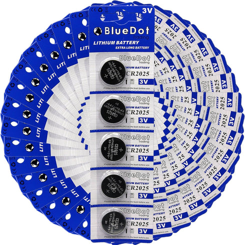 BlueDot Trading 3Volt Lithium Coin Cell CR2025 Long-lasting Batteries for watches, flameless candles, calculators, and many other devices, Pack of...