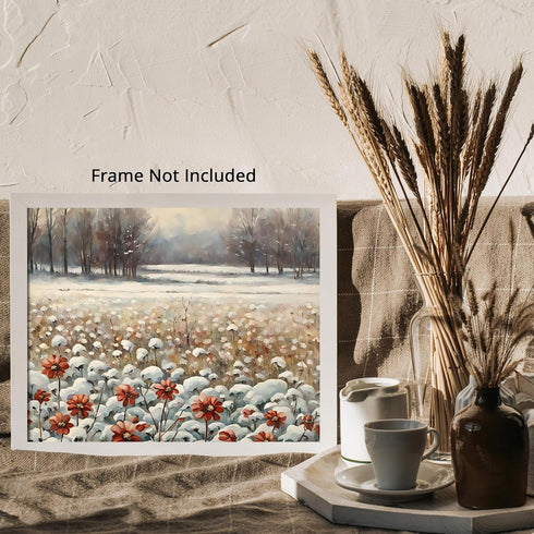 Posterizer 1 pcs-snowy winter flowers scene in oil painting style-3-Landscape & Nature Art-Floral & Botanical Art- Dining Room Decor- unframed wal...