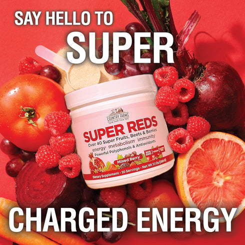 COUNTRY FARMS Super Reds, Energizing Polyphenol Superfood, 48 Super Fruits and Berries, Powerful Antioxidants and Polyphenols, Supports Energy, 20...
