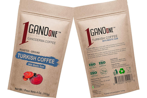 GanoOne Turkish Coffee with Mastic Gum include Ganoderma Reishi Mushroom Extract Medium Roast Ground Special Blend 100% Arabica Coffee Resealable ...