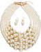 Women Elegant Pearl Jewelry Bead Cluster Collar Bib Choker Necklace and Earrings Set (Ivory)...