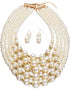 Women Elegant Pearl Jewelry Bead Cluster Collar Bib Choker Necklace and Earrings Set (Ivory)...