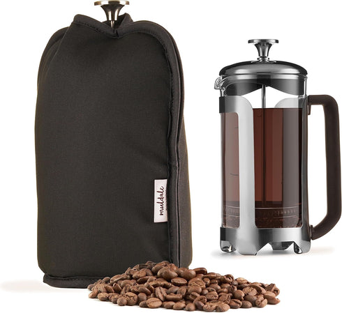 French Press Cozy Cover Insulated in Black - French Press Warmer Koozie Insulator Designed to Keep your Coffee Warmer for Longer - Cafetiere Cover...