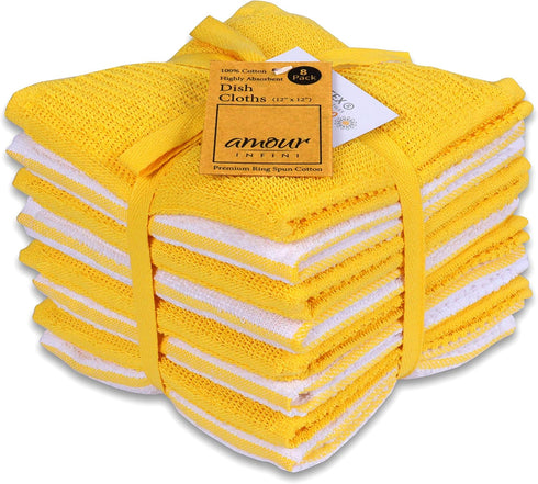 AMOUR INFINI Terry Dish Cloths Set of 8 - Highly Absorbent, Super Soft Kitchen Dishcloth - Reusable Quick Dry Dish Rags for Cleaning & Drying Dish...