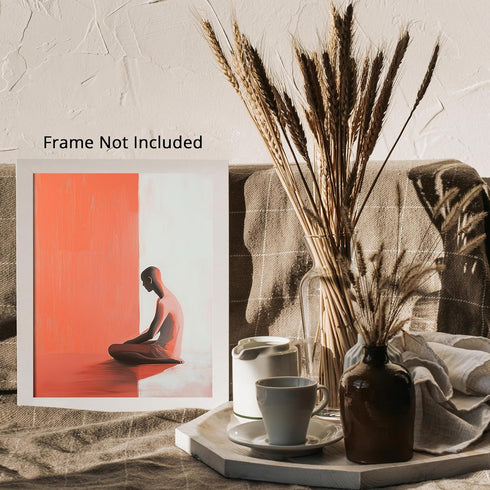 Posterizer 1 pcs-minimalist peach-white art-man sitting on the ground-Abstract & Modern Art-Gift for Men Women Teens-Decor for Home & Office- unfr...