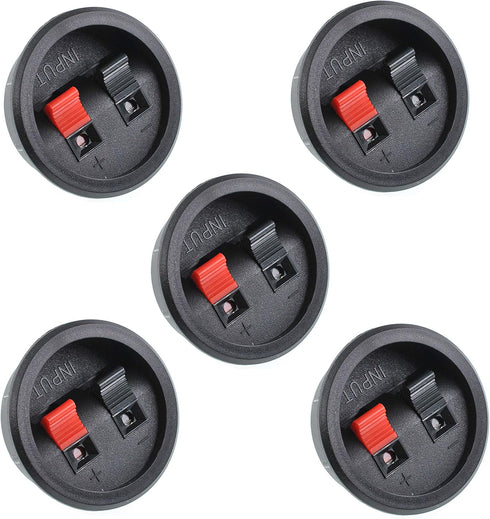 Oiyagai 5 Pack Speaker Terminal Cup Round Spring-Loaded Binding Post 2-Pin Push Connectors, 2.188" Panel Mount for DIY Speaker Cabinet, Home Audio...