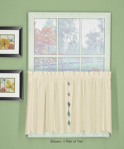 Today's Curtain, Orleans Scallop Curtain, Ecru 30" Tier Pair and Tieback, 60" W x 30" L, Ecru...