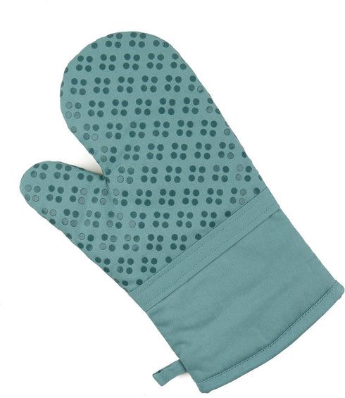 Sticky Toffee Oven Mitt and Pot Holder Set of 3 – Blue Non-Slip Kitchen Hot Pads and Mitts with Silicone Grip, 100% Cotton Shell, Oeko-Tex Cotton...