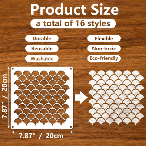 16 pcs Stencils for Crafts Reusable DIY Plastic Stencils Layering Mixed Media Stencils Leopard Scale Trees Ceramic Tile Patterns for Drawing Art F...