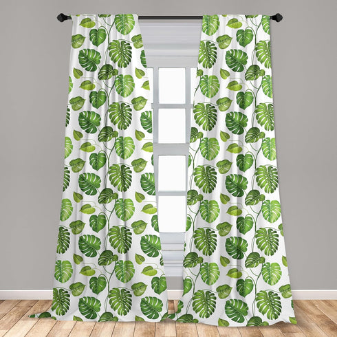 Lunarable Leaf Window Curtains, Tropical Jungle Rainforest Leaves Palm Mango Tree Wild Leaves Art Print, Lightweight Decor 2-Panel Set with Rod Po...