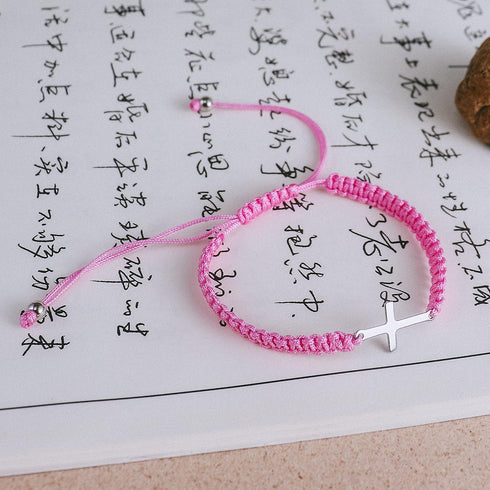 COLORFUL BLING Cross Bracelet for Women Men Stainless Steel Adjustable Braided String Sideways Bracelet Protection Prayer Amulet Christian Jewelry...