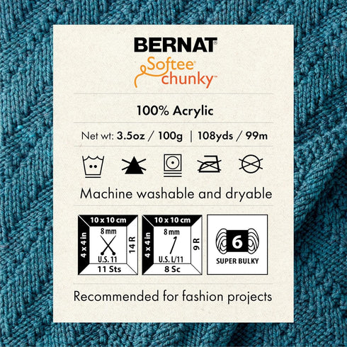 Bernat Softee Chunky 3-Pack Yarn, 2.8oz, Super Bulky 6 Gauge -True Grey - Machine Wash & Dry......