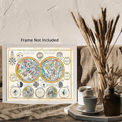 Posterizer 1 pcs-Le Globe Celeste en deux plans hemispheres-Celestial Map-Astrology & Zodiac Art-Astronomy & Celestial Art-Gift for Steampunk and ...