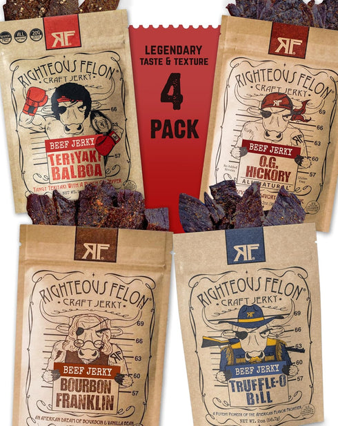 Righteous Felon Beef Jerky | All-Natural - Locally Sourced & Dried Beef Jerky - Low-Sugar Healthy Snacks (Sampler Pack)...