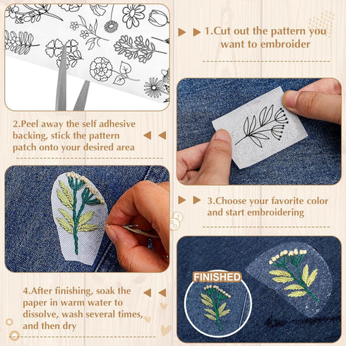 Lewtemi 50 Pcs Hand Sewing Stabilizers Wash Away Water Soluble Stabilizer Tear Away Machine Embroidery Stabilizers with Flower Patterns for Embroi...