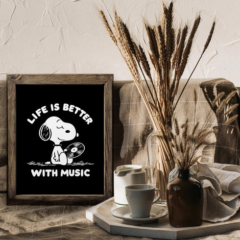 Posterizer 1 pcs-Life Is Better With Music-Snoopy Quotes-Kids Room Art-Gift for Girls, Boys, Teens-Gift for Daughter, Son, Kids-decor for Boys, Te...
