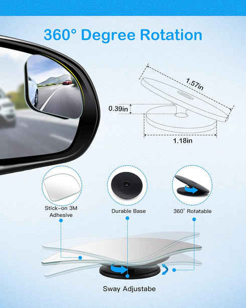 2pcs Fan Shaped Blind Spot Mirror, 360 Degree Adjustabe HD Glass Blind Spot Mirrors, Frameless Convex Rear View Mirror, for any Car, Van, Suv and ...