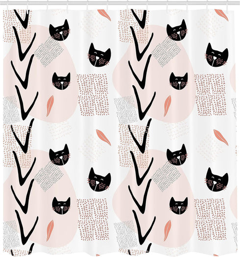 Ambesonne Modern Shower Curtain, Cat Faces Dotted Whiskers Kittens Animals Theme, Cloth Fabric Bathroom Decor Set with Hooks, 69" W x 70" L, Dark ...