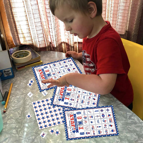 32Players 4th of July Bingo Game – Patriotic Bingo Cards for Kids Adults Independence Day Party Supplies with 24 Caller Chips...