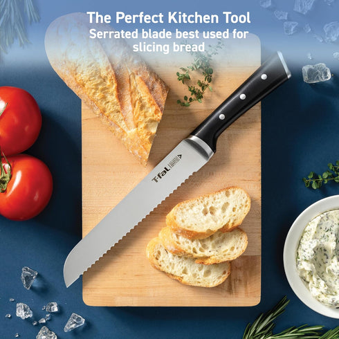 T-fal Ice Force German Stainless Steel Bread Knife 8 Inch, Long Lasting Sharpness, High Cutting Precision, Superior Durability, Ultra Sharp Blades...