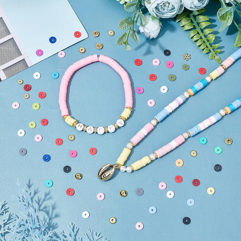 PH PandaHall 4500pcs Polymer Clay Beads 6mm Vinyl Disc Beads 18 Colors Heishi Beads Flat Silicon Beads for Hawaiian Friendship Earring Choker Brac...