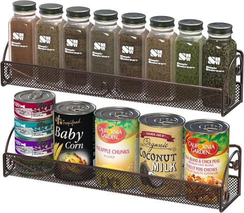 Deco Brothers Wall Mounted Single Tier Mesh Hanging Spice Rack, Set of 2, Bronze...