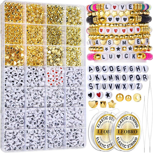 LEOBRO Letter Beads for Bracelets Making Kit, Letter Beads, Alphabet Bead Friendship Bracelet Kit, Bracelet Beads for Jewelry Making, with Gold Be...