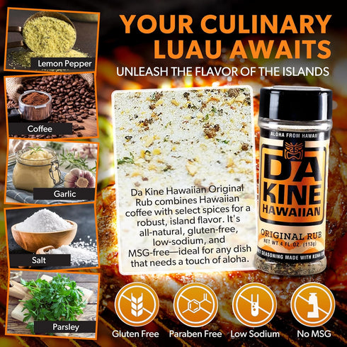 Da Kine Hawaiian Premium BBQ Dry Rub Seasoning - Authentic BBQ Seasoning Blend, Perfect Gourmet Rub Spices for Smoking, Grilling & Cooking - Glute...