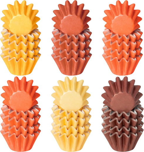 R HORSE 200Pcs Fall Mini Cupcake Liners Baking Cups, Thanksgiving Grease-resistant Mini Size Cupcake Cups for Baking, Heavy Duty Paper Muffin Baki...