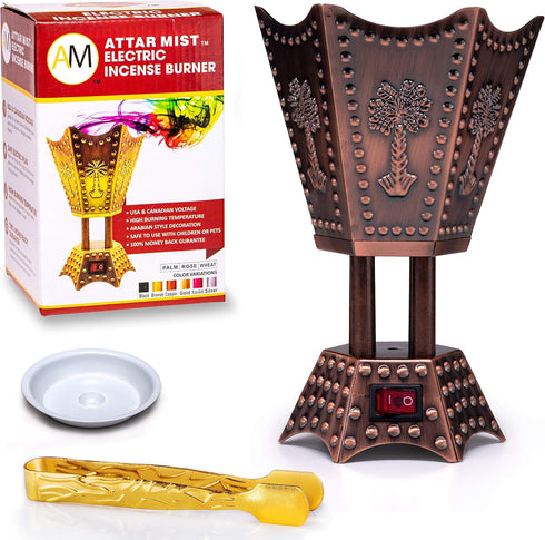 AM Bakhoor Electric Incense Burner - Oud Frankincense Resin Burner 6.5 Inches Tall (Hexagon) (Copper)...