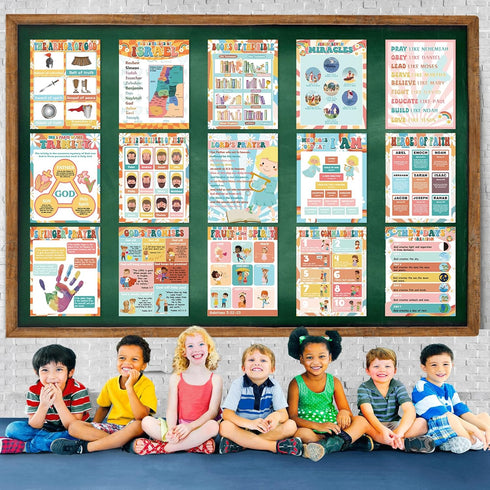 gisgfim Hippie Bible Posters for Classroom Religious Posters 14 x 11 In Groovy Books of the Bible Bulletin Board Ten Commandments Poster Christian...
