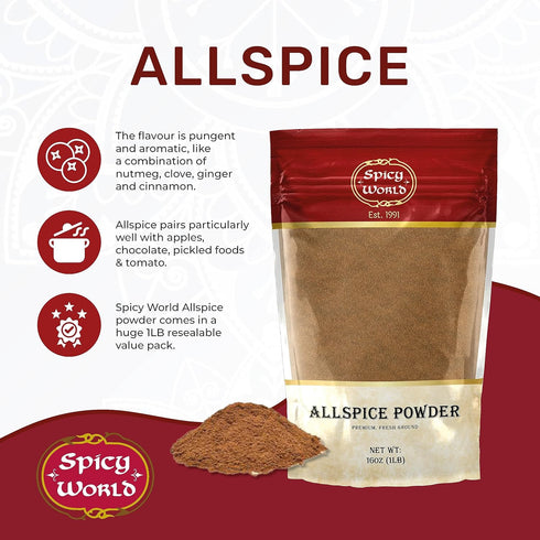 Spicy World Allspice Ground 16 Ounce - Huge 1 Pound Value Pack - All Spice Powder...