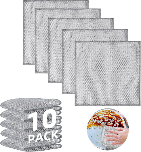 10 PCS Multipurpose Wire Dishwashing Rag for Wet and Dry, Non Scratch Wire Dishcloth for Kitchen, 2024 New Wire Dishwashing Net Mesh Cloth, Metal ...
