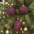 Beaded Purple Plum Glittered Ball Finial 6 inch Glass Decorative Hanging Christmas Ornament Set 3...