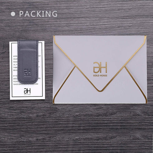 Slim Magnetic Money Clip Genuine Leather Business Card Holder for Men (Grey)...