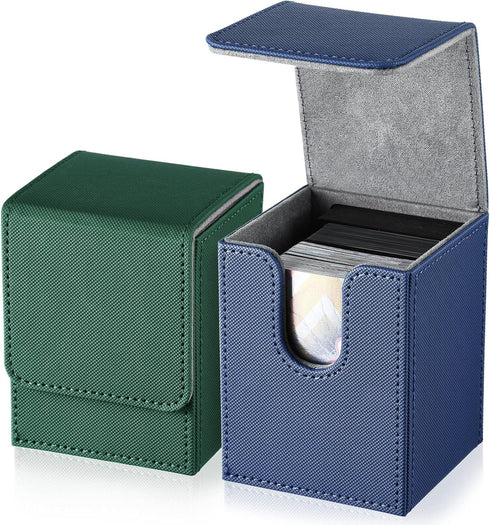 Weewooday 2 Boxes Leather Deck Card Boxes Large Size Fit 100 Plus Sleeved Cards Deck Game Box for Collectible Cards Deck Playing Card Box Compatib...