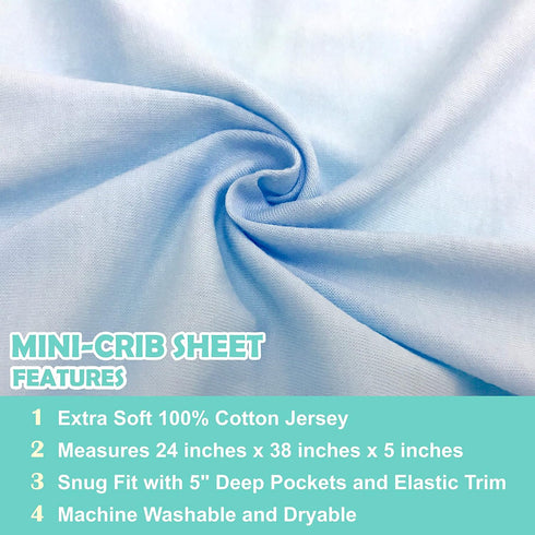 American Baby Company 2 Pack 100% Natural Cotton Fitted Mini Crib Sheets 38" x 24" - Soft & Breathable Small Nesting Portable Sheets, Fits Pack N ...