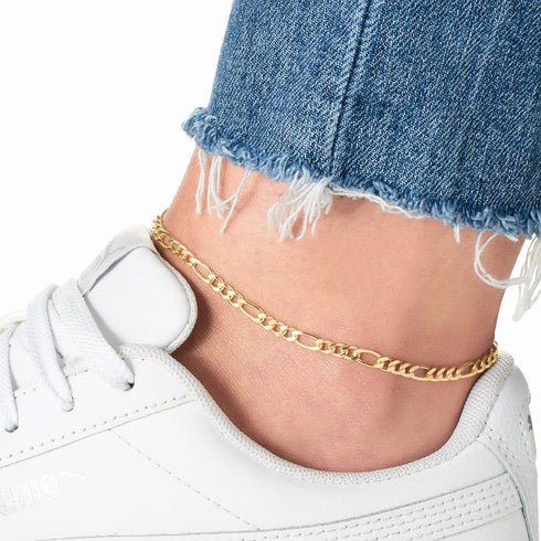 Barzel 18K Gold Plated Figaro Anklet For Women 4.5MM, 10 Inches - Made In Brazil...