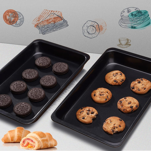 Baking Sheet Pans, Cookie Tray, Nonstick Heavy Carbon Steel Bakeware, 2-Pack, 12 X 7.5 Inches (Inner 11 X 6.9)...
