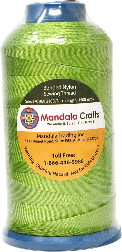 Mandala Crafts Bonded Nylon Thread Apple Green Heavy Duty Sewing Threads - 1500 YDs Size 69 210D T70 Tex 70 Thread for Leather Jeans Weaving Outdo...
