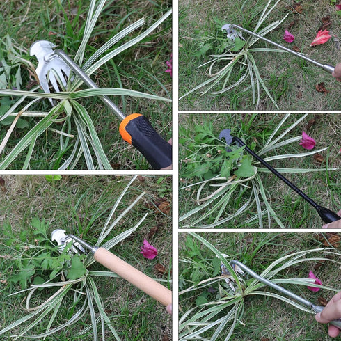 Uprooting Weed Tool,Dual Purpose Garden Weed Pulling Tool 4 Teeth Manganese Steel,with Handle Multifunctional Weeders Tool for family use and gift...