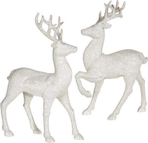 Set of 2 Holiday Reindeer Figures: 12.5 Inches Glitter Reindeer Decor by RAZ Imports (Silver)...