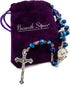Nazareth Store Deep Blue Crystal Beads Rosary Catholic Necklace Holy Soil Medal Cross Crucifix Velvet Bag...