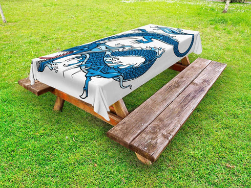 Ambesonne Fantasy Outdoor Tablecloth, Dragon Mythical Creature Japanese Culture Folk Print, Decorative Washable Picnic Table Cloth, 58" X 84", Pal...