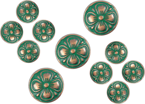 Bezelry Green Cyan Antique Copper Clover Metal Blazer Buttons Set. (Set 15mm and 23mm)...